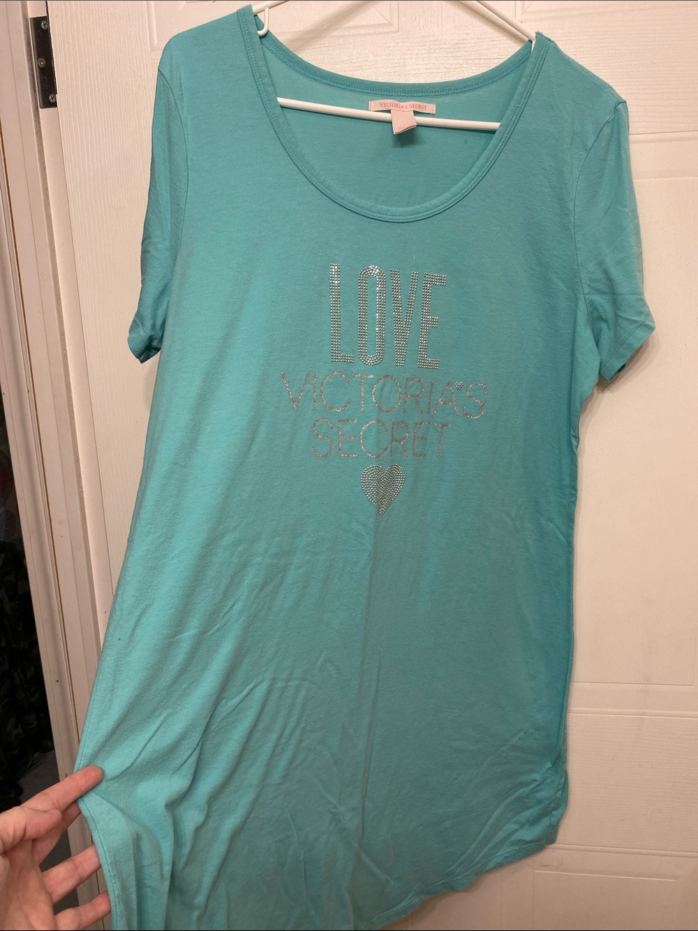 Victoria's Secret Aqua Scoop Neck 'LOVE' nightgown with Crystal Logo Ptp 21”